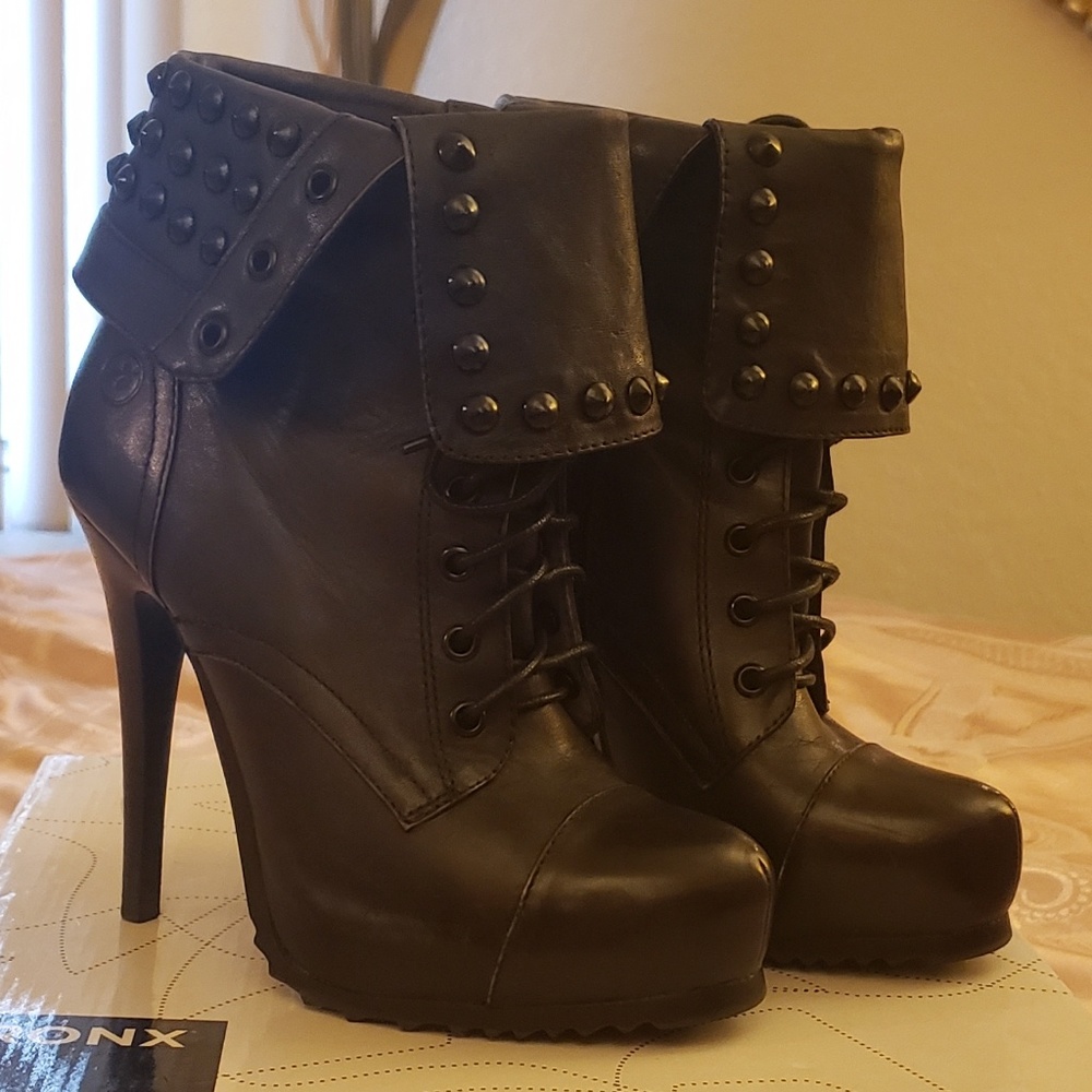 Studded leather lace up booties